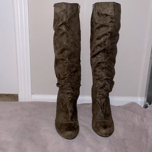 Suede Grey Knee High Boots